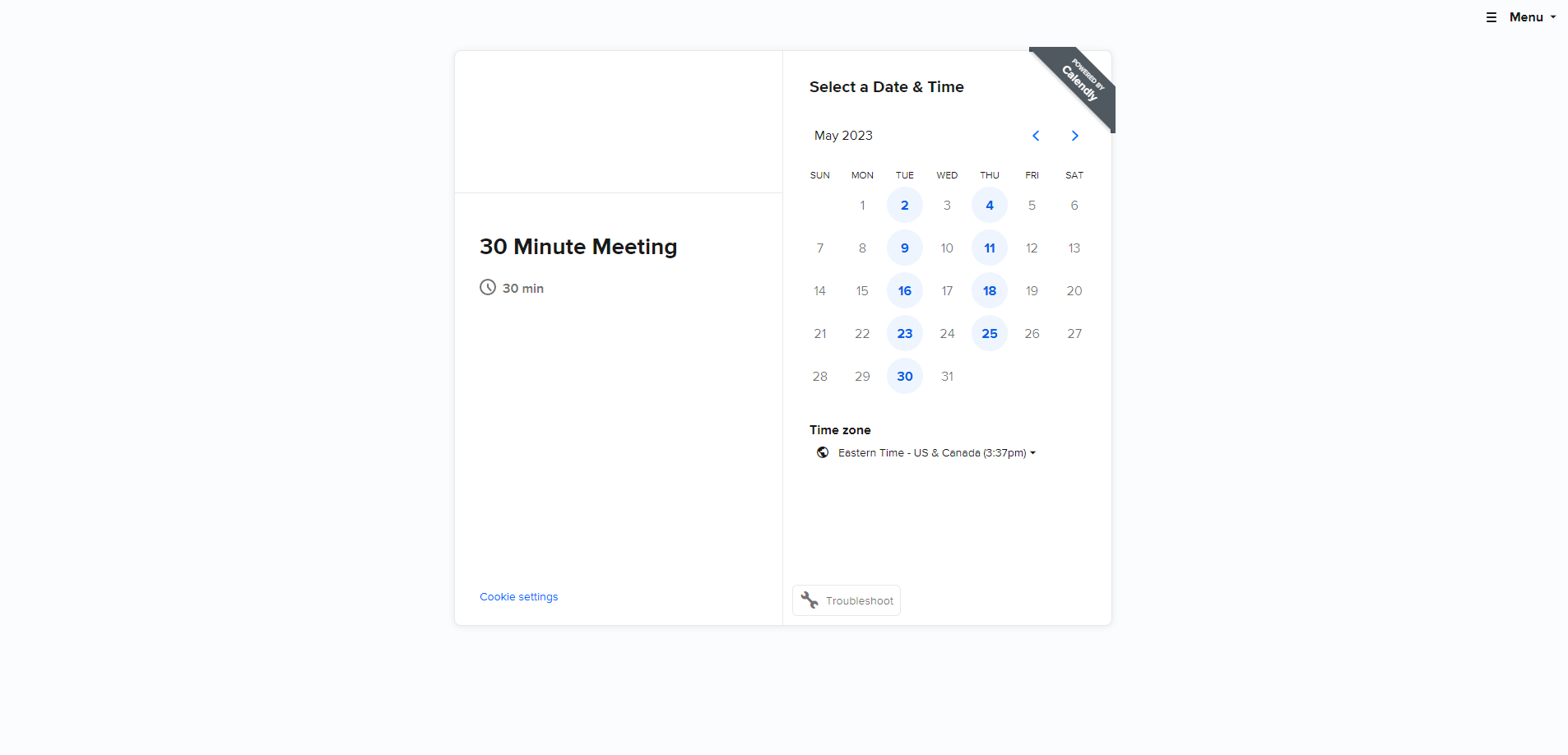 Calendly booking form